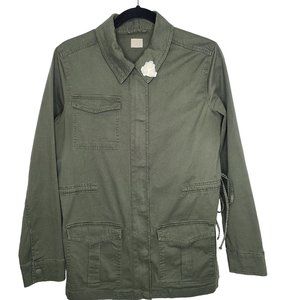A New Day Womens Jacket Size M Pockets Green Military Style Long Sleeve Coat